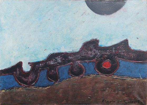 esodo, 1977, acrilico su tavola, cm 70x50