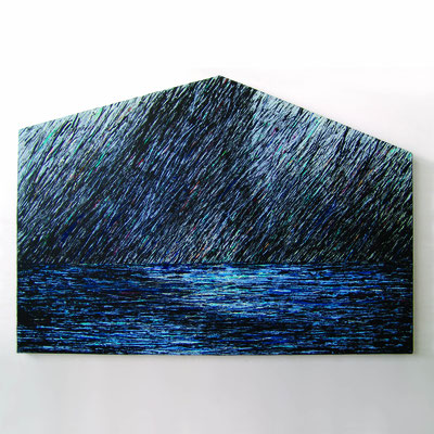 casa sul mare, 2007, acrilico su tavola sagomata, cm 175x125