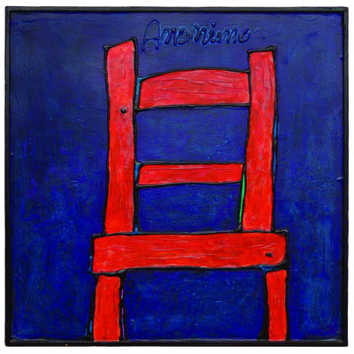 anonimo, 2002, acrilico su tavola, cm 78x78. Collezione Libreria Bocca, Milano. 