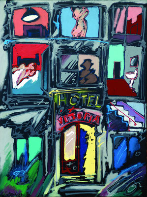Hotel Vittoria, 1997, acrilico su tela, cm 80x100. Collezione Privata, Milano.