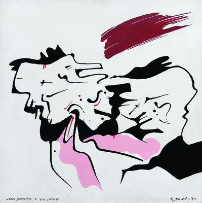 una donna e un uomo, 1975, acrilico su tela, cm 80x80