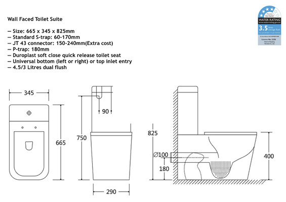 KDK CERAMIC EXCHANGE FACE TO WALL TOILET SUITE KDKOO2 KDKOO3 KDK008 KDK022 KDK025 JDJ600 SHORT PROJECTION