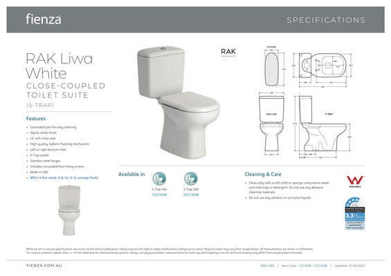 RAK Fienza Liwa Closed Coupled Toilet Suite Ivory Beige White