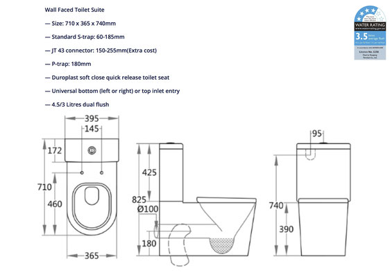 KDK CERAMIC EXCHANGE FACE TO WALL TOILET SUITE KDKOO2 KDKOO3 KDK008 KDK022 KDK025 JDJ600 SHORT PROJECTION