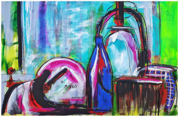"Äußerst stille Leben", Mischtechnik auf Hahnemühlen Büttenpapier, 53 cm x 80 cm