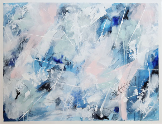 "lost in the deep", Mixed Media auf Malkarton, 50 cm x 65 cm