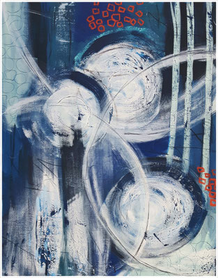  "Snack by the sea, between blueberry jam and sea buckthorn juice", Mixed Media auf Leinwand, 80 x 100 cm