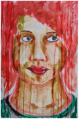 "Thoughts full of doubt", Aerocolor auf Bütten, 53 cm x 78 cm