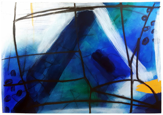 "Between the lines", Mixed Media auf Hahnemühlen Büttenpapier, 56 x 79 cm