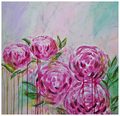 "Peonies", Acryl auf Leinwand, 80 x 80 x 4 cm