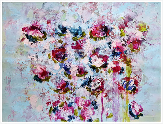 "Kitsch as you can - yes, I promised you a rosegarden", Mixed Media auf Malkarton, 50 x 65 cm