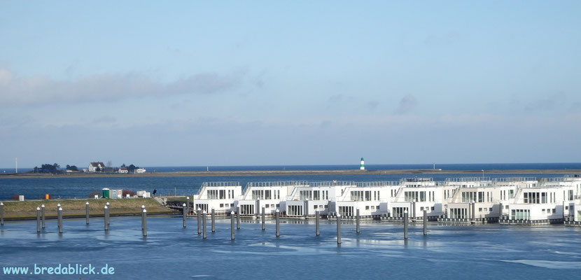 Panoramablick über schwimmende Häuser, Schlei, Schleimünde und Ostsee