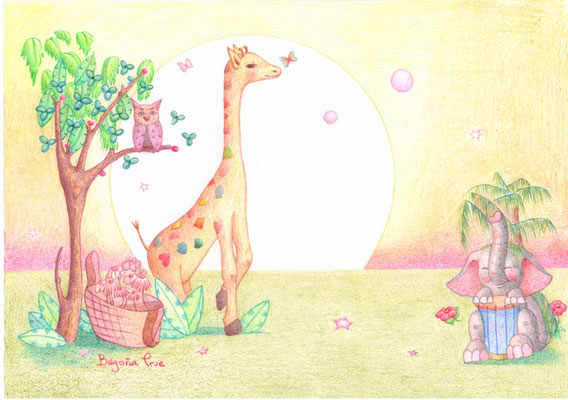 Sunset and the giraffe A4 size 800€