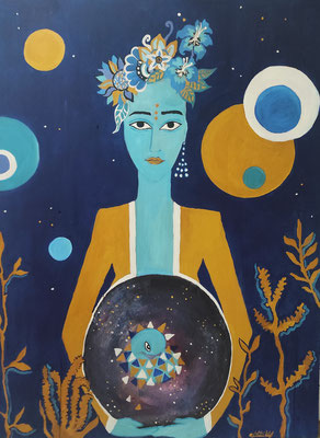 " Cosmic life " - ACrylique sur bois - 80x60 cm - Mathilde Bouvard - 2023