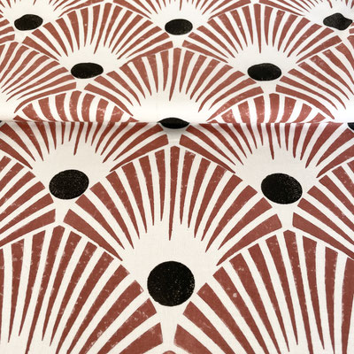 ⁠Sophisticated modern abstract pattern block print textile, ethically crafted in-house in Delhi's Paharganj