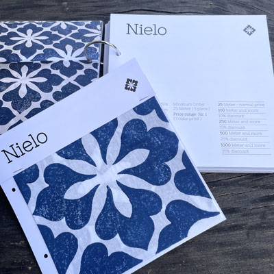 Blockprint  fabric sample book, catalogue online  collection  of Maasa Production Pvt. Ltd. Delhi India Block  Print Niels blue