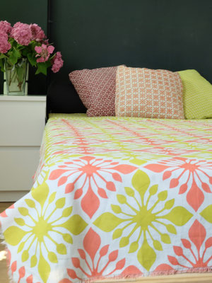  ⁠Geometric patterned organic cotton blanket , handprinted in Delhi, India by Maasa Production Pvt. Ltd.