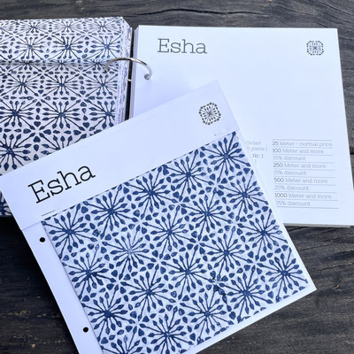 Blockprint  fabric sample book, online  collection  of Maasa Production Pvt. Ltd. Delhi India Block  Print Esha  blue
