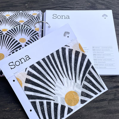 Blockprint  fabric sample book, online  collection  of Maasa Production Pvt. Ltd. Delhi India Block  Print Sona black yellow