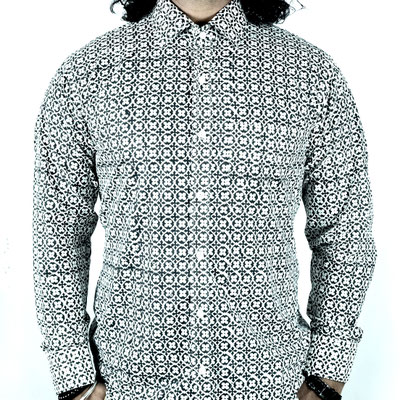 Stylish block printed shirt for men, with the option for custom tailoring. Visit us at our factory shop in Janpath Lane, Connaught Place, Delhi.