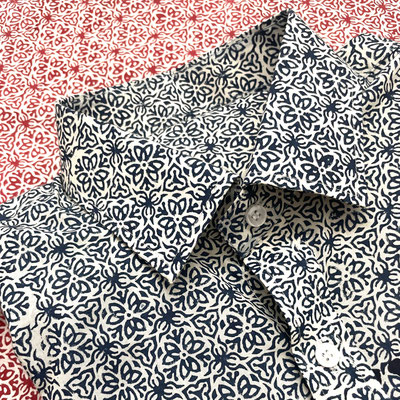 Mix of block print designs at our Janpath Lane factory shop. Blockprint Men shirts available