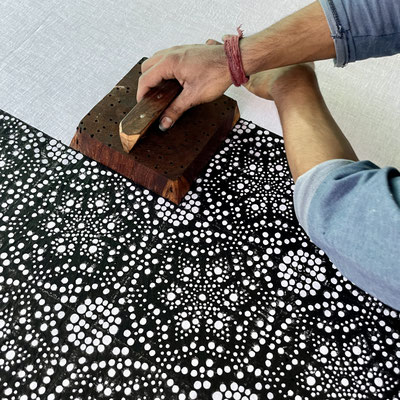 Blockprint design Ayla. Experience the joy of owning a piece of Delhi's heritage with our exquisite blockprint fabrics, each design reflecting the rich cultural tapestry of India, available at our store.