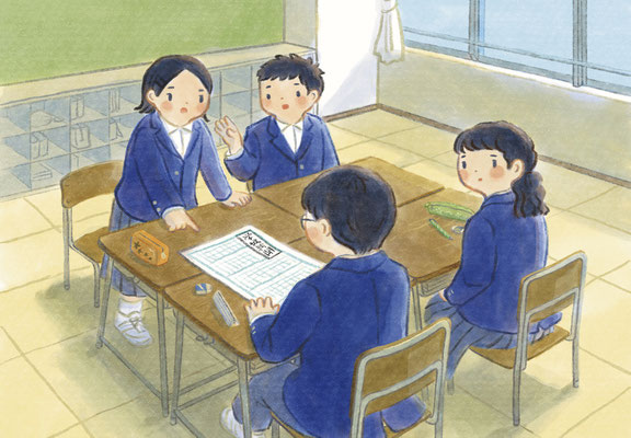 日本文教出版様　令和７年度版教科用図書「中学道徳 あすを生きる」挿絵（制作は2023）