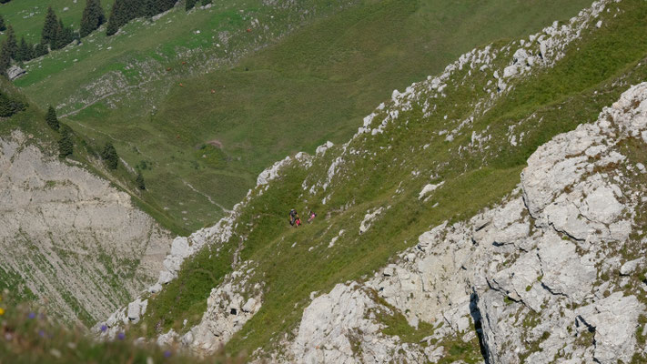 Steiler Abstieg über die NW Flanke der Pointe de Paray