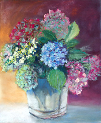 Hortensias : pastel - 30x40