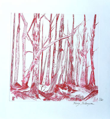 PAUSE HIVERNALE  -  Gravure au burin