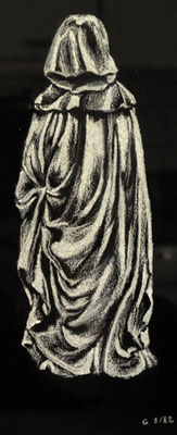 Pleurant (tombeaux des Ducs de Bourgogne - Dijon). 1981 et 1982.  Fusain. 0,29 x 0,21