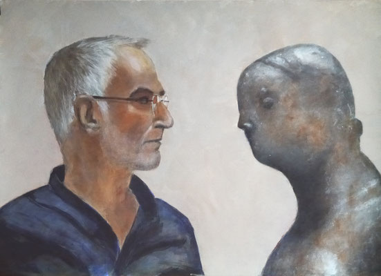 Martin en het beeld, 2016 , acryl op papier, 50 x 70 cm
