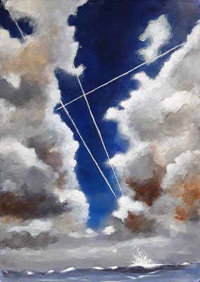 "Luchtlijnen 1", 2019, acryl op papier, 50 x 70 cm