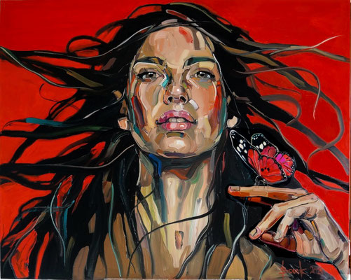 RED BATTERFLY 120x150cm, oil on canvas
