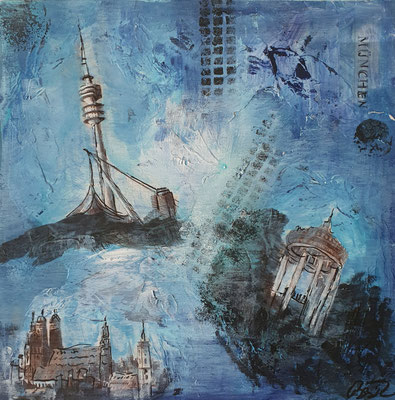 München VI 20 x 20 Acryl / Collage verk.