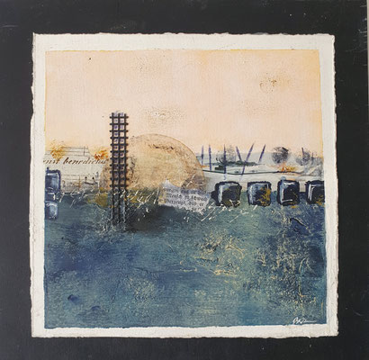 Hafen 20 x 20 Acryl/Collage auf Holzkästchen