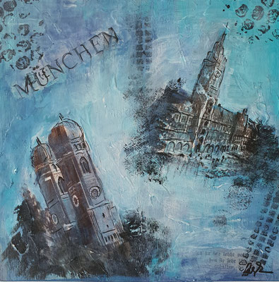 München V 20 x 20 Acryl / Collage verk.