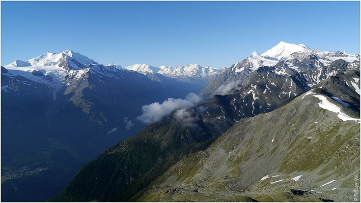 Augstbordhorn Mischabel, Lyskamm, Castor, Pollux, Breithorn, Kleines Matterhorn, Weisshorn Mattertal