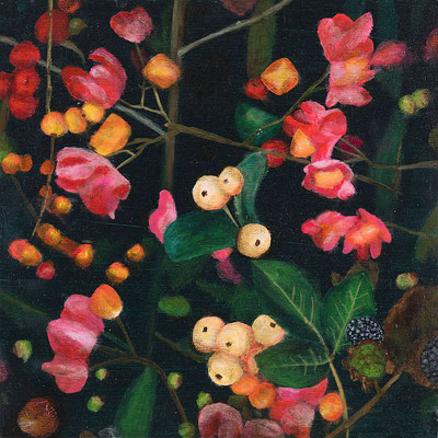 „Flowers and Berries“, Acryl auf Holz, 30 x 30 cm