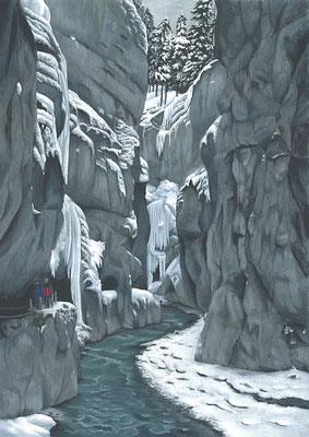 „Partnachklamm im Winter“ – Gouache, 42 x 29,7 cm