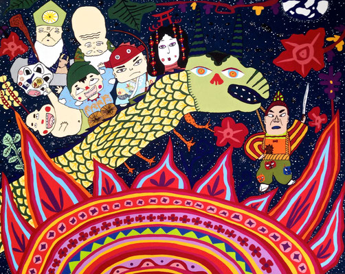 「宇宙へ旅行する七福神」　アクリル/キャンバス　size:F30号