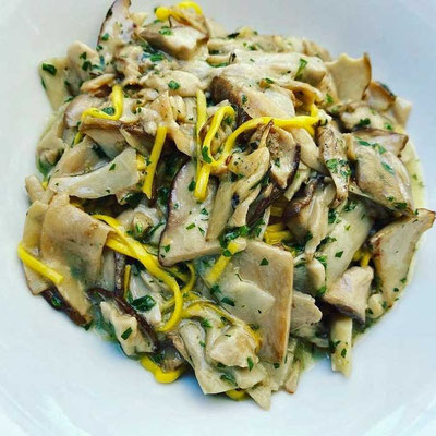 Pilzgericht, Restaurant Le Torri in Castiglione Falletto