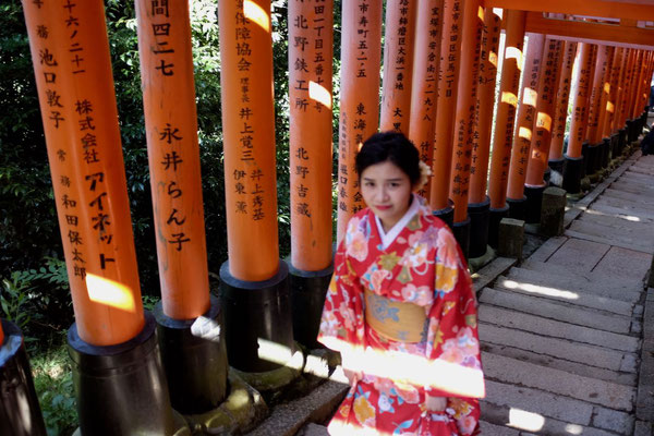 Oben wird es leerer am Fushimi Inari Torii 'Schrein der 1000 Tore' 