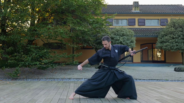 insegnante del dojo maharishi sathyananda mentre pratica ai jutsu