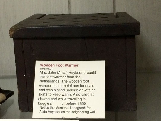 Wooden foot warmer used by Mrs. John (Alida) Heyboer