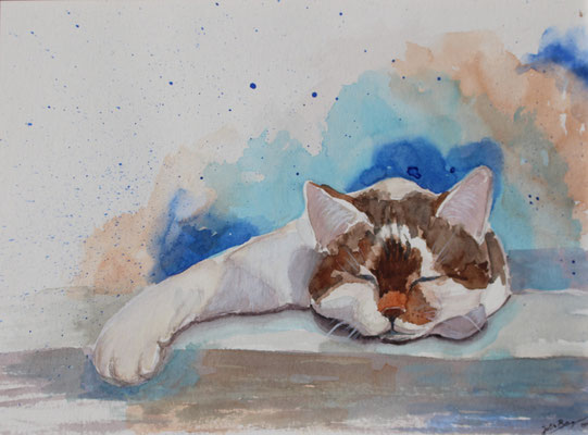 Katze I, 2022, Aquarell 30 x 40 cm - verkauft/sold