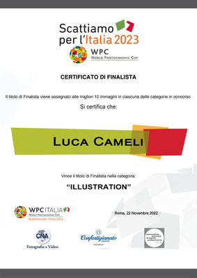 Certificato finalista WPC Italia per World Photography Cup 2023, Luca Cameli Photographer.