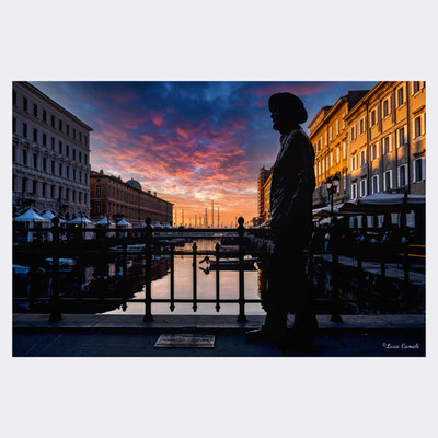 Luci Di Trieste. Statua James Joyce, Canal Grande. Global Photography Awards Gold Winner 2025. © Luca Cameli Photographer