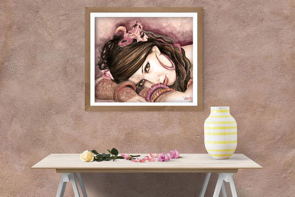 "Manca", Watercolor on paper, 80 X 60 cm - Framed, Model: Manca Pavli