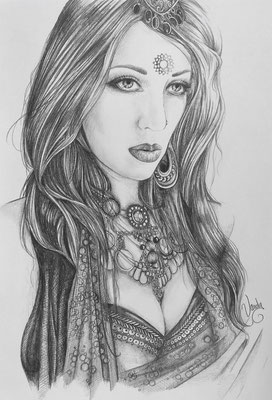 "Mysterious Aepril", Pencil on paper, A3, Model: Aepril Schaile